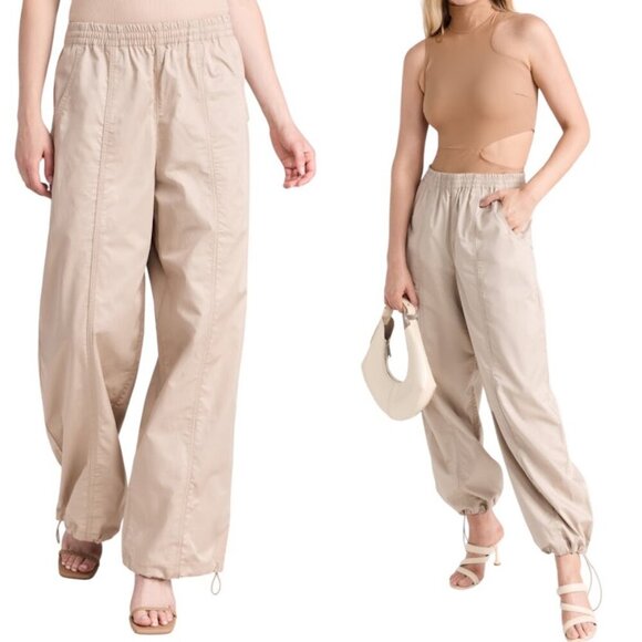 New Agolde Dakota Track Pant In Truffle Size Large Wide Leg Cotton Lightweight - Picture 1 of 16